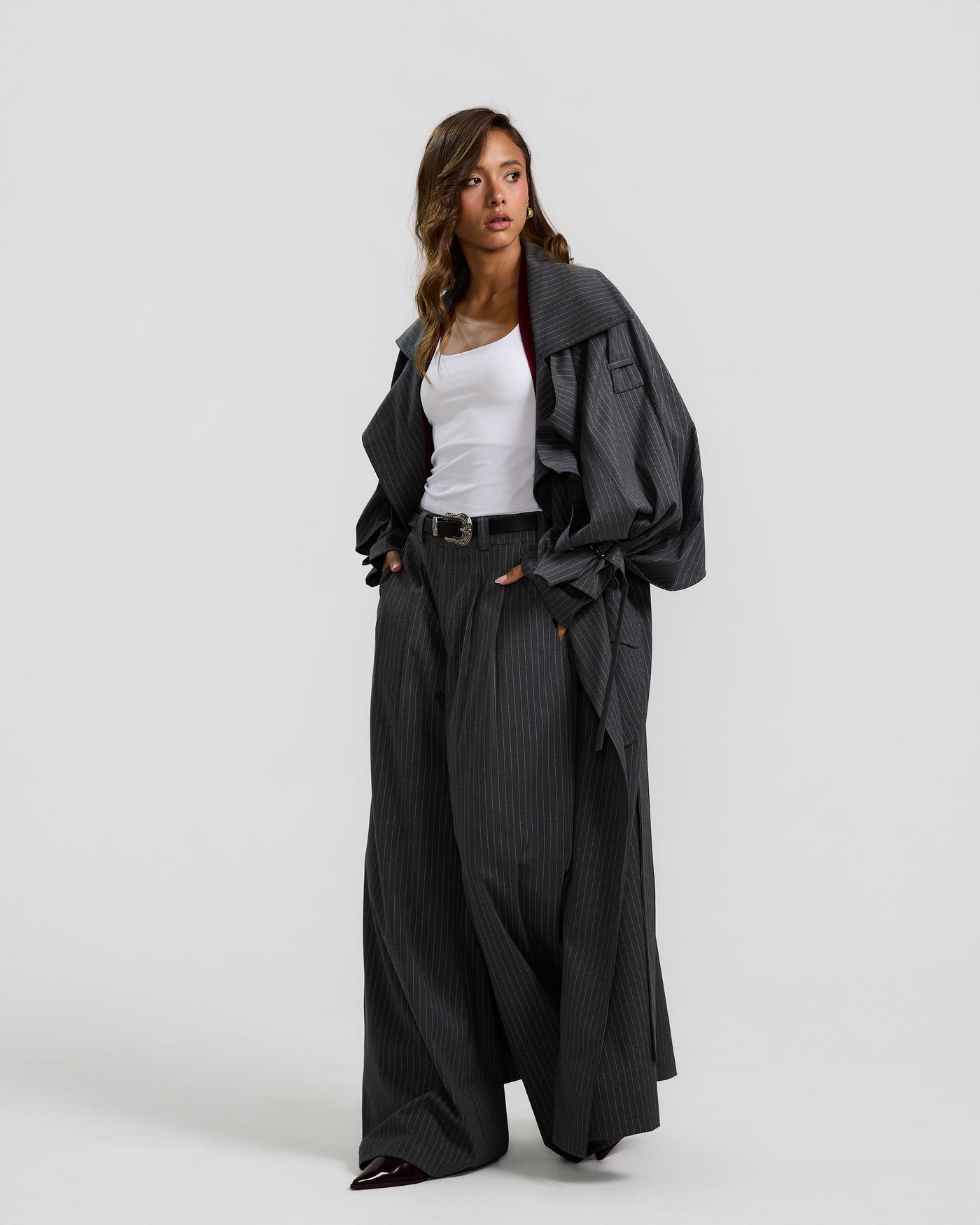 Striped Grey Trench Coat