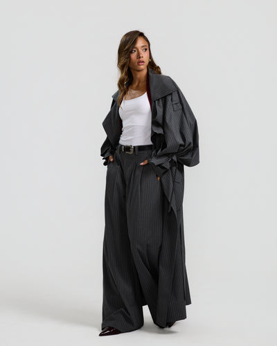 Striped Grey Trench Coat