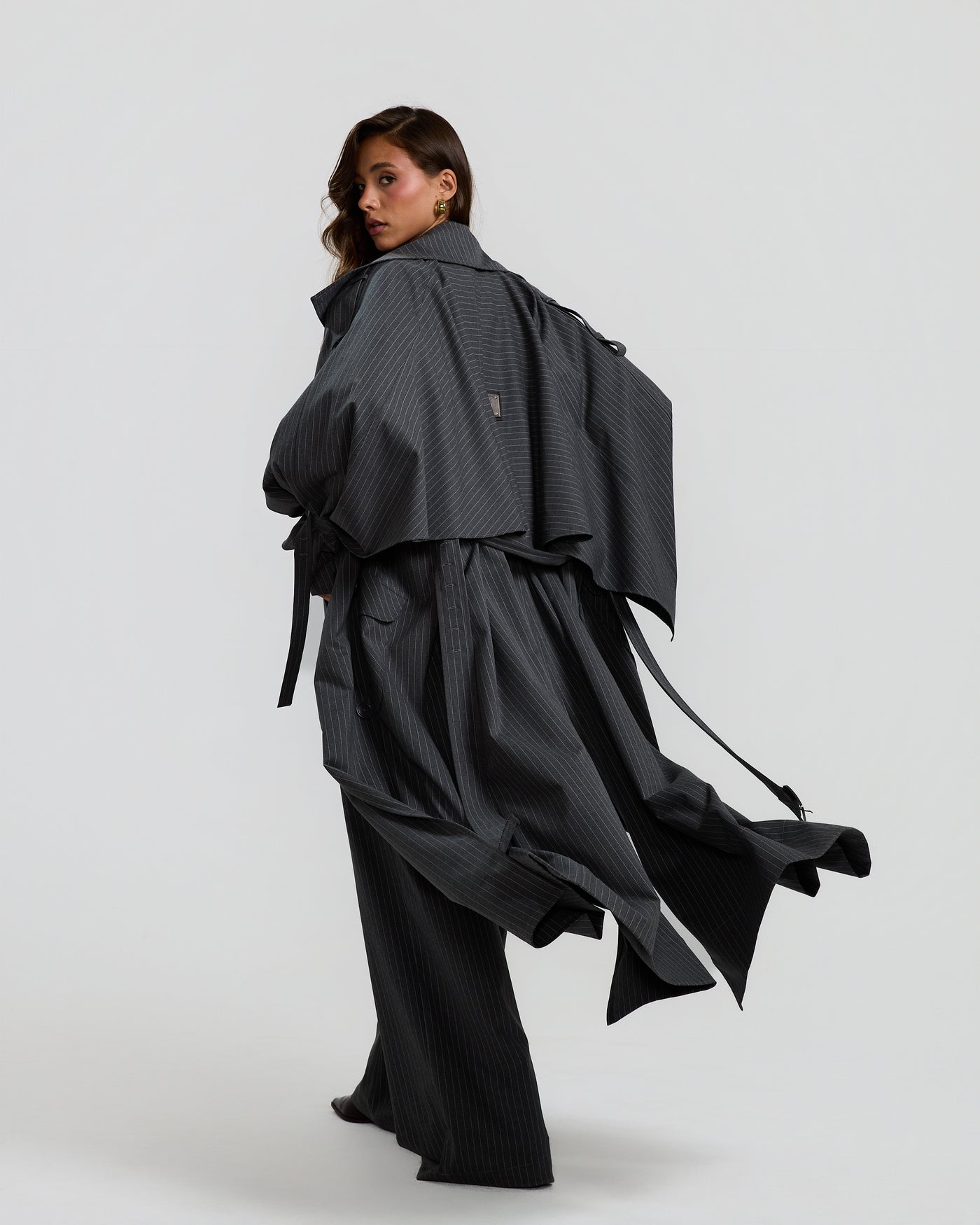 Striped Grey Trench Coat