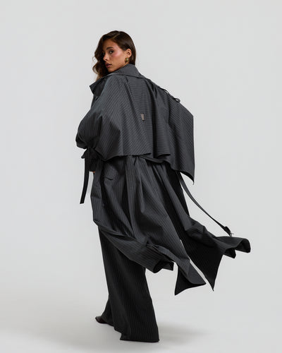 Striped Grey Trench Coat