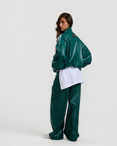 Bomber Green Leather Jacket