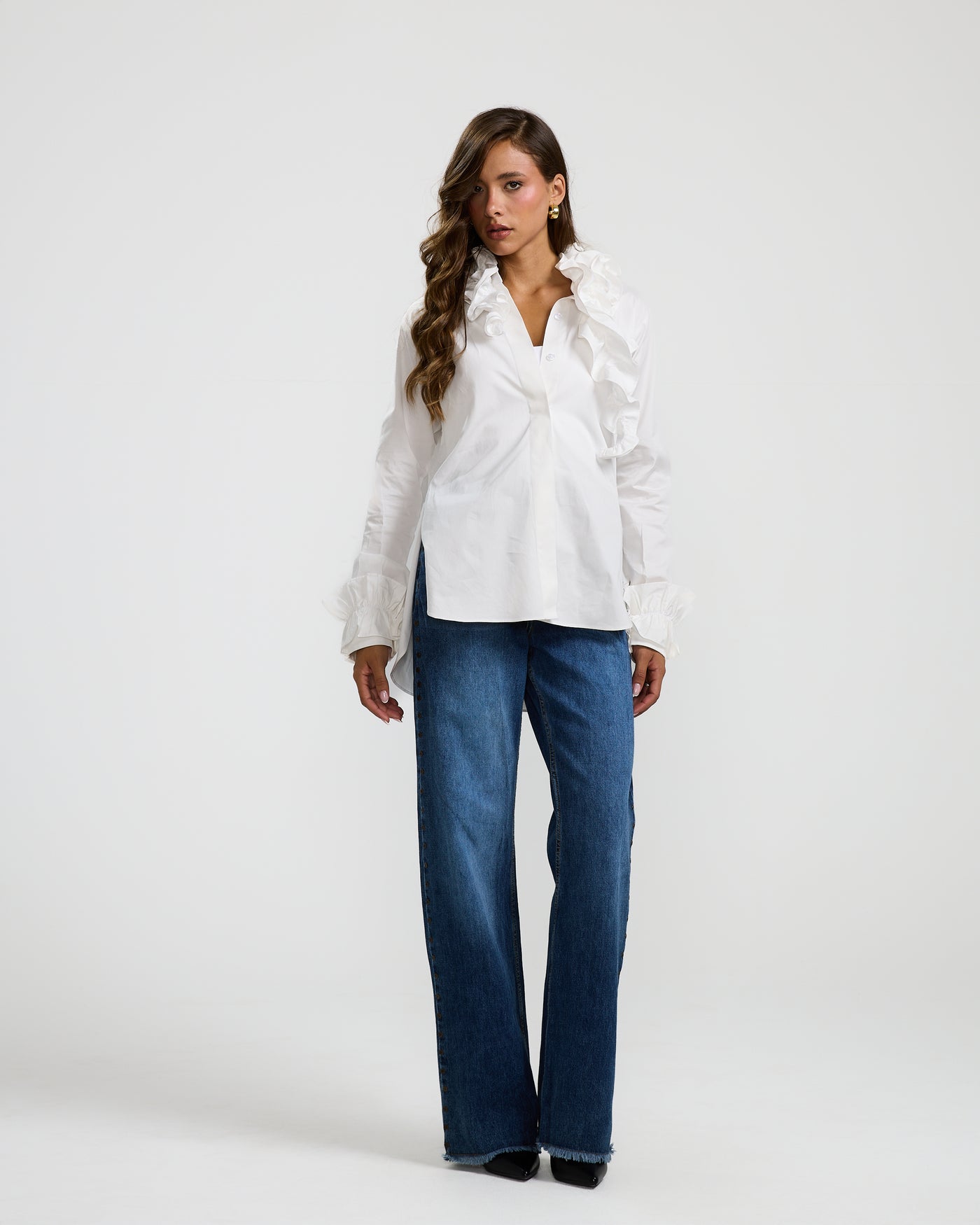 Ruffled Collar White Shirt