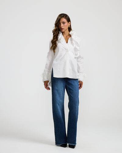 Ruffled Collar White Shirt