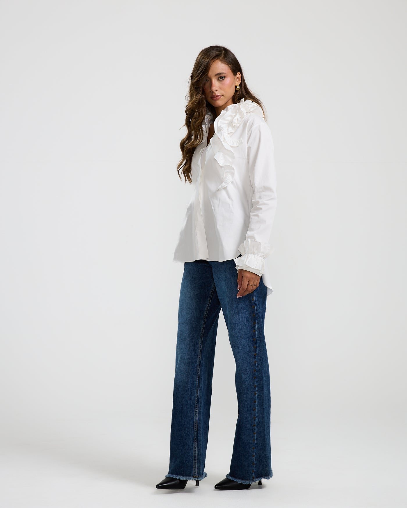 Ruffled Collar White Shirt