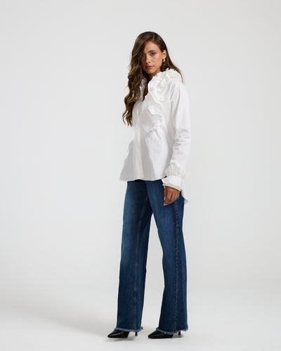 Ruffled Collar White Shirt