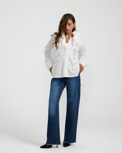 Ruffled Collar White Shirt