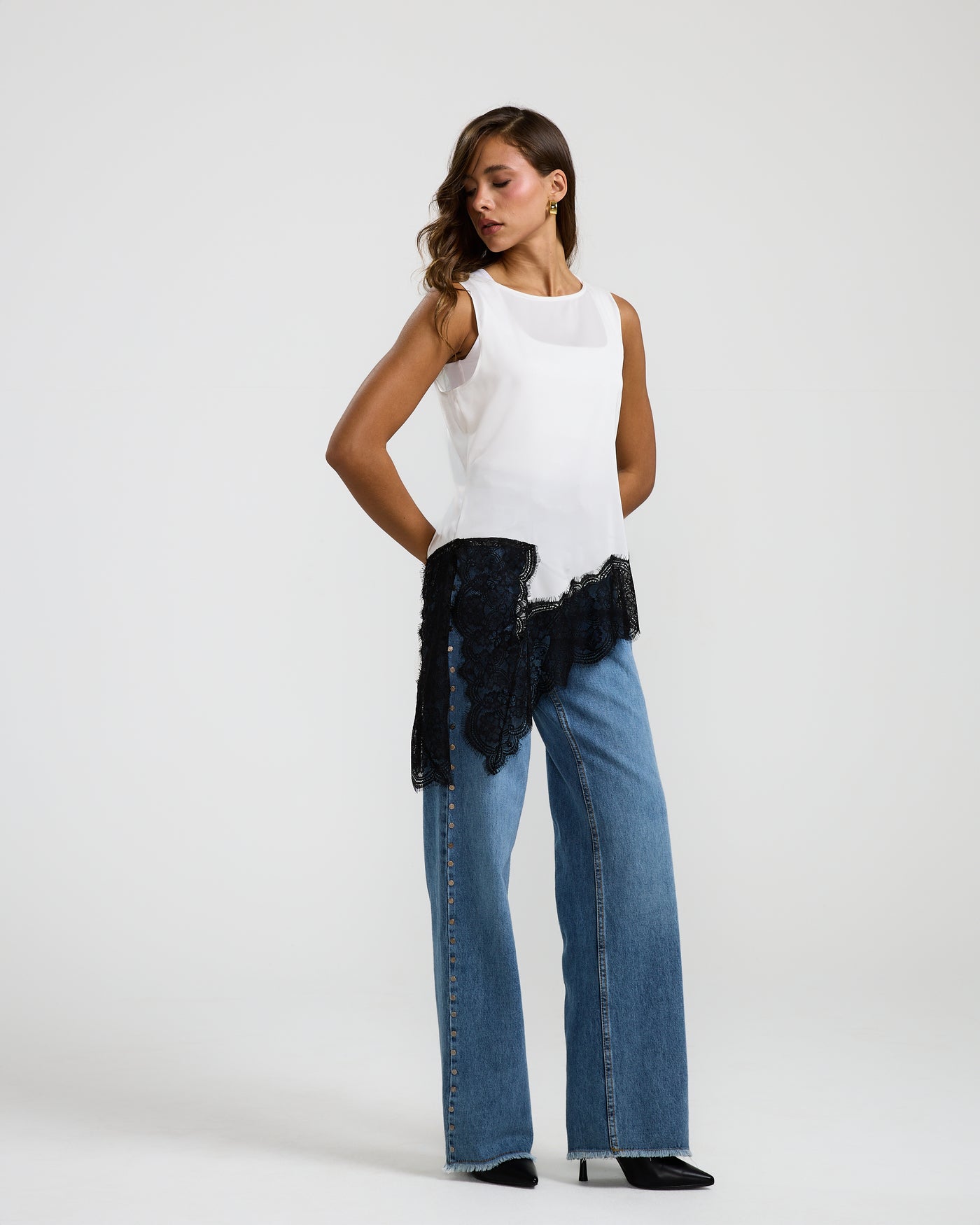 Asymmetrical Lace Trim Top