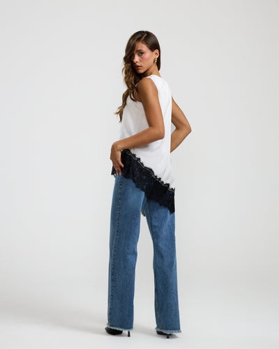 Asymmetrical Lace Trim Top