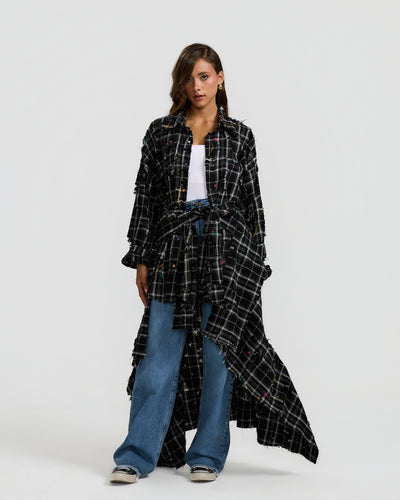 Ripped Checkered Wraparound Shirt