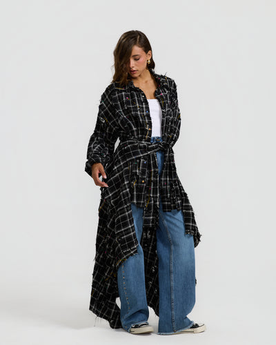 Ripped Checkered Wraparound Shirt