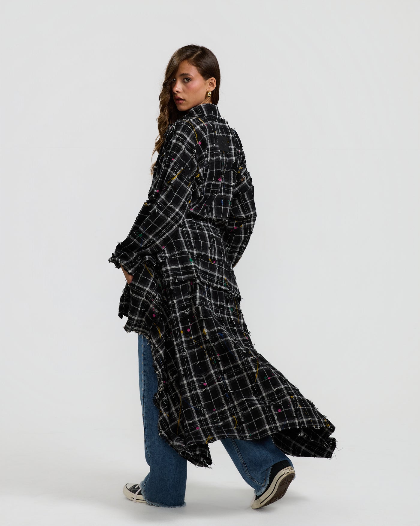 Ripped Checkered Wraparound Shirt