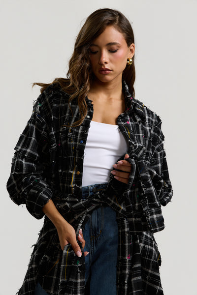 Ripped Checkered Wraparound Shirt