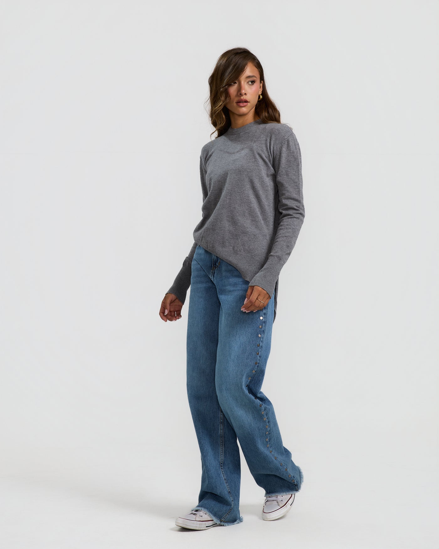 High Low Basic Sweater In Grey