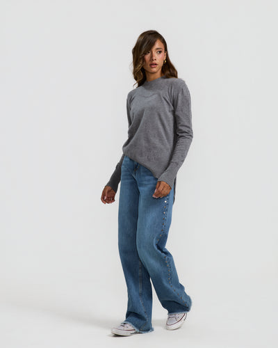 High Low Basic Sweater In Grey