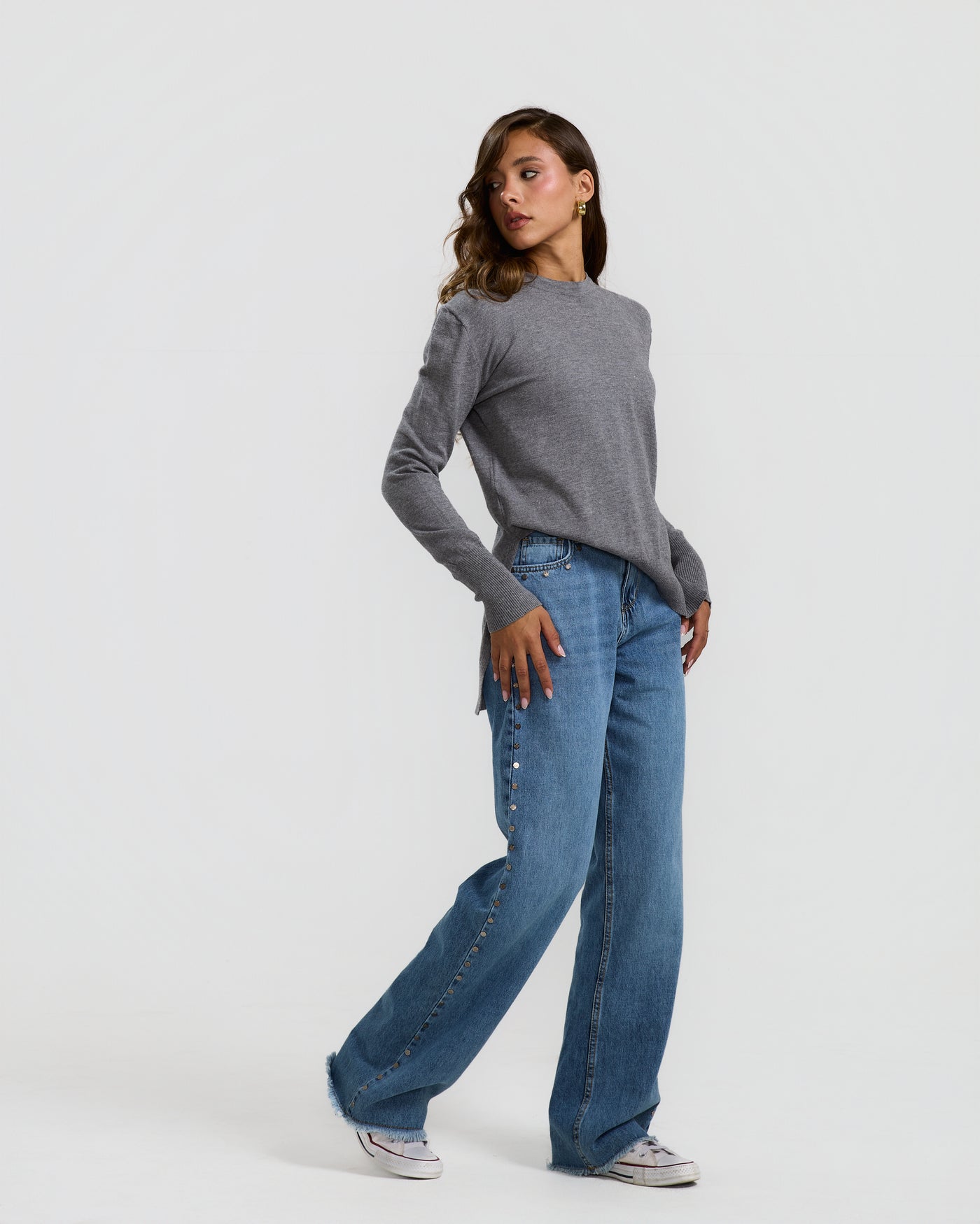 High Low Basic Sweater In Grey