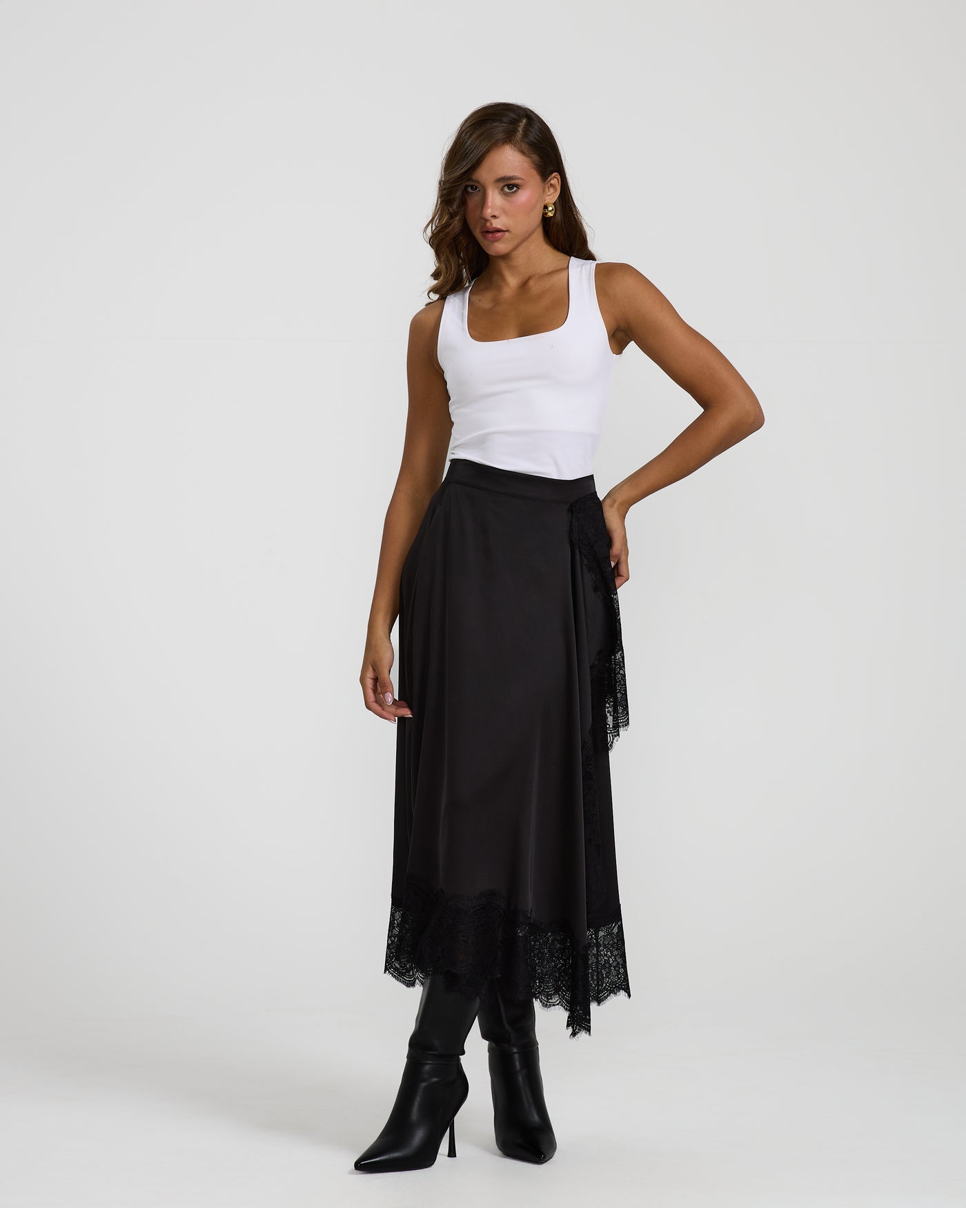 Lace Trim Black Skirt