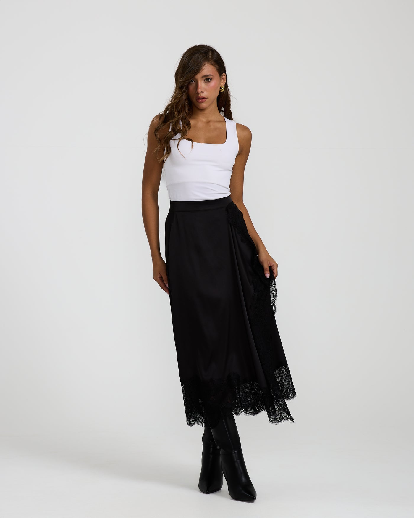 Lace Trim Black Skirt
