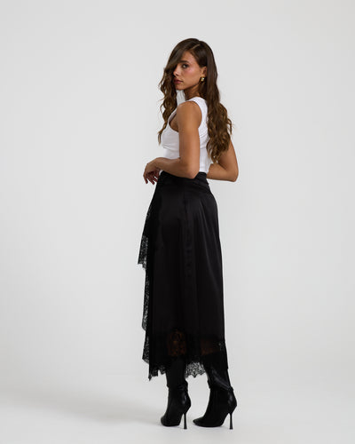 Lace Trim Black Skirt