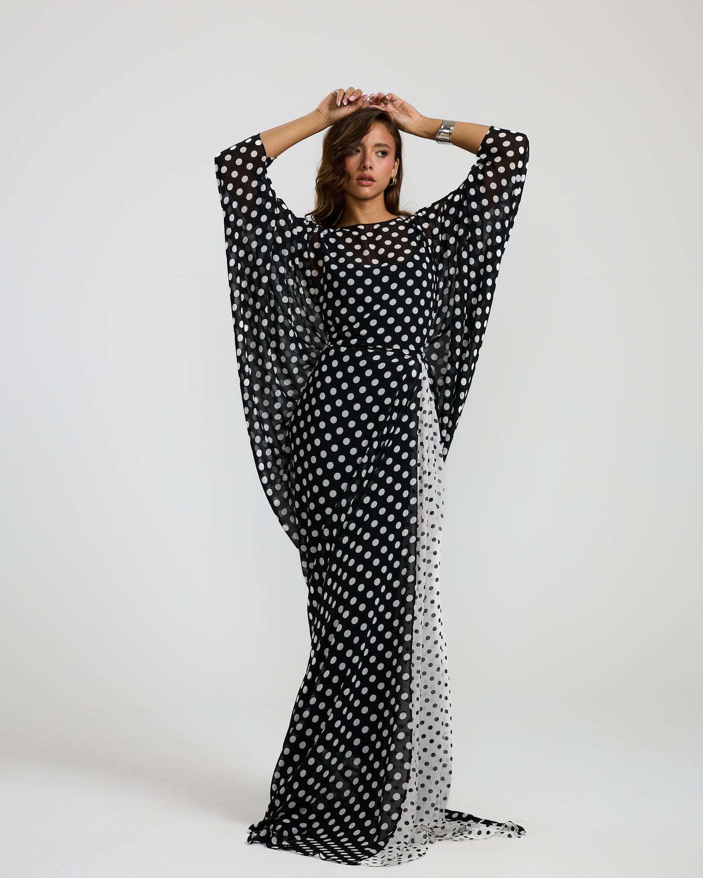 Polka Dots Side Wrap Chiffoon Dress