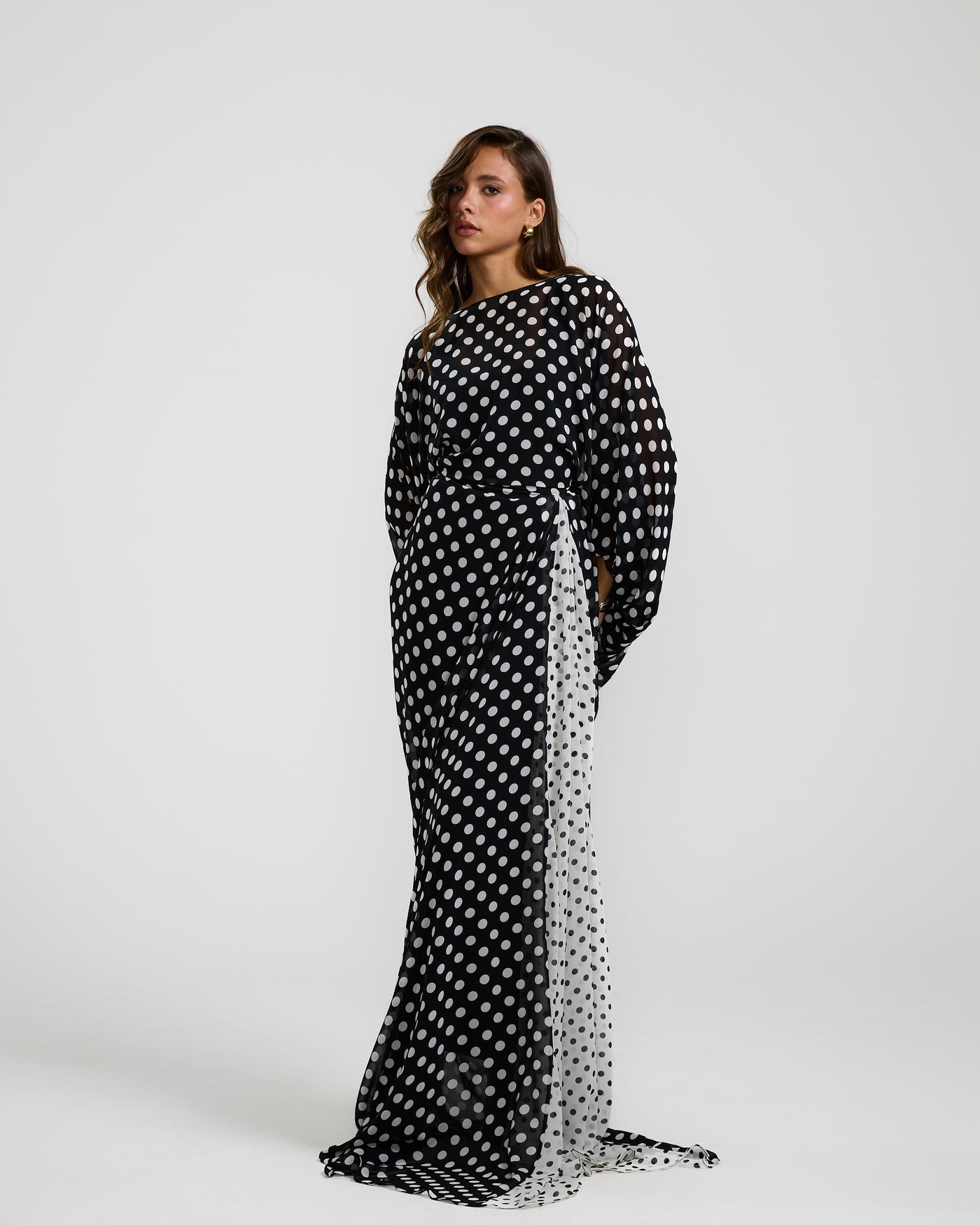 Polka Dots Side Wrap Chiffoon Dress