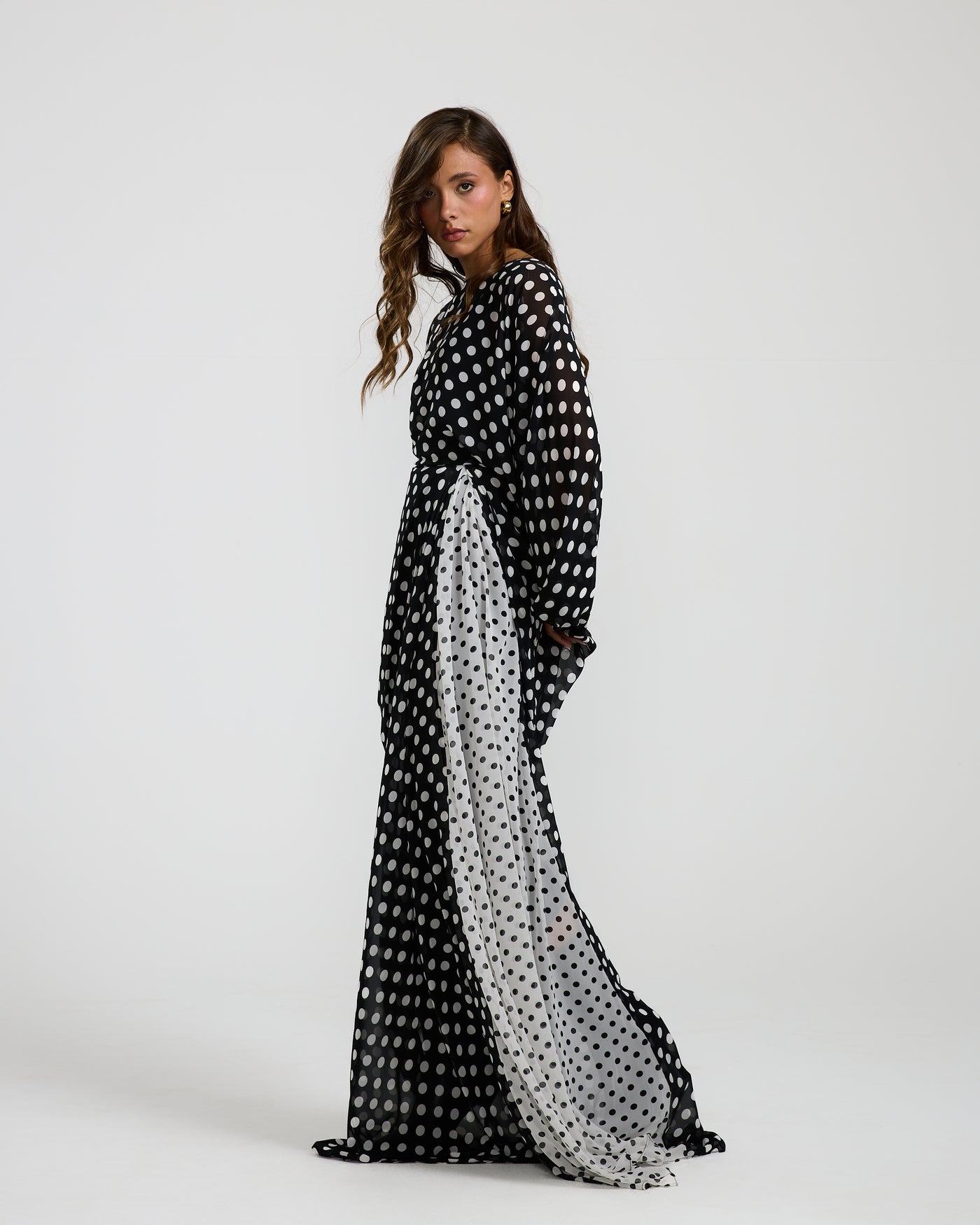 Polka Dots Side Wrap Chiffoon Dress