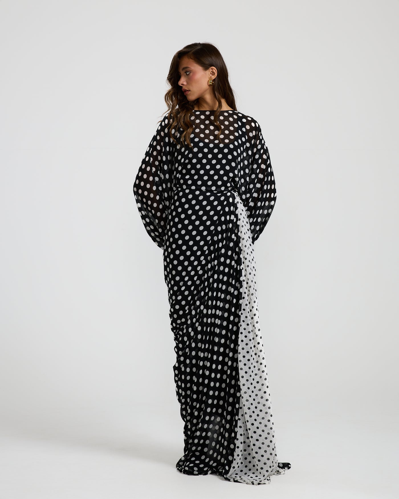 Polka Dots Side Wrap Chiffoon Dress
