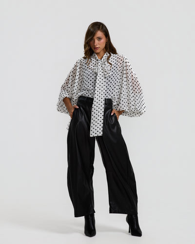 Balloon Sleeves Polka Dots White Top