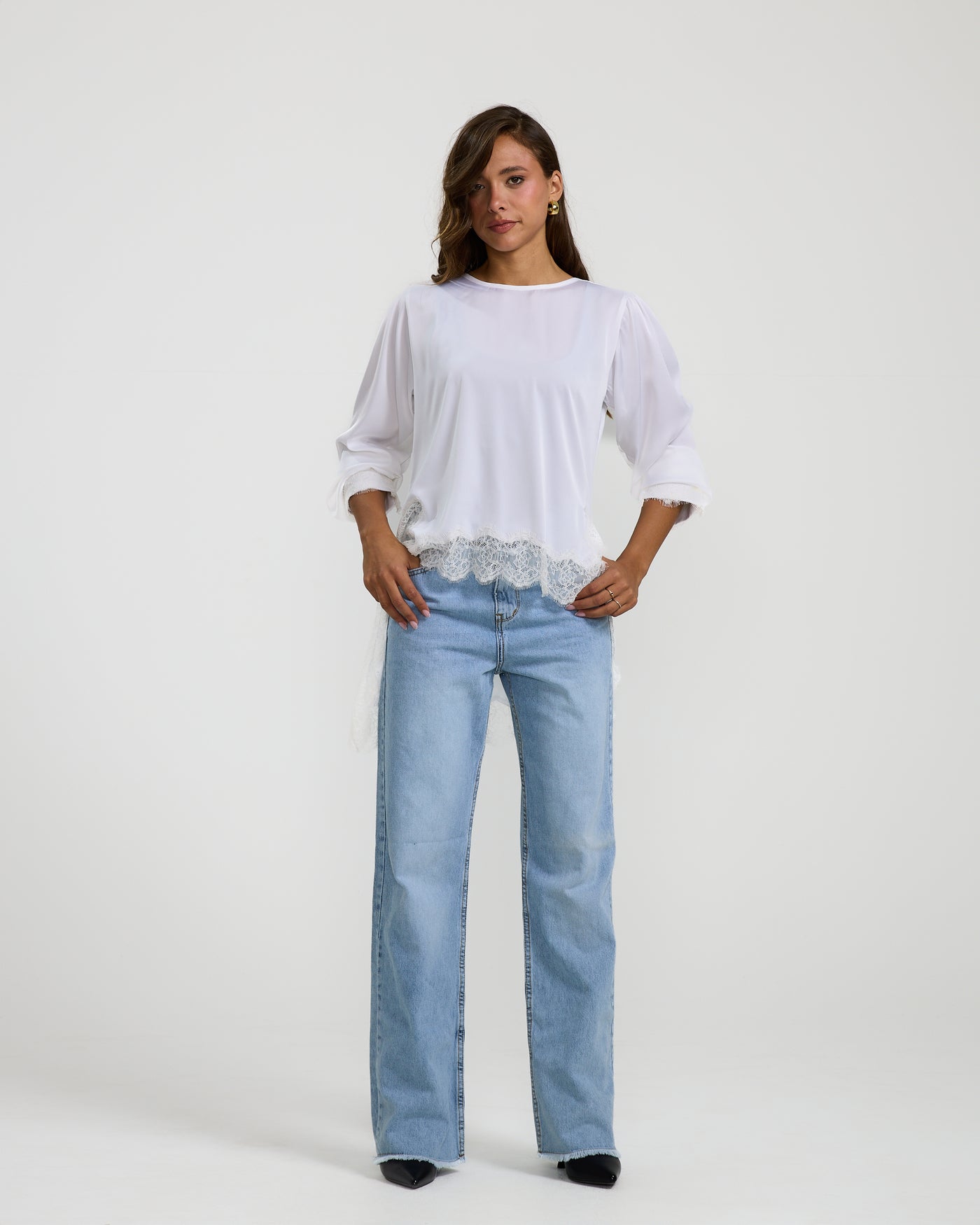 Lace Trim White Top