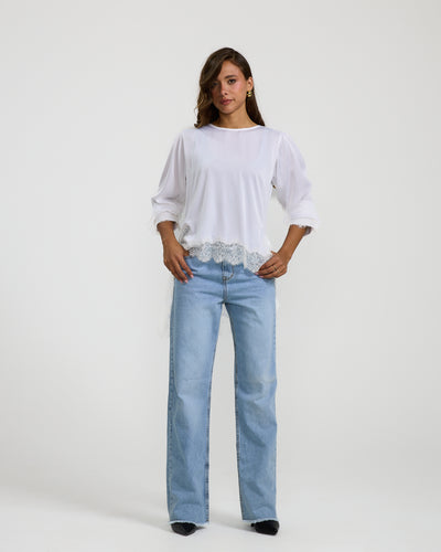 Lace Trim White Top