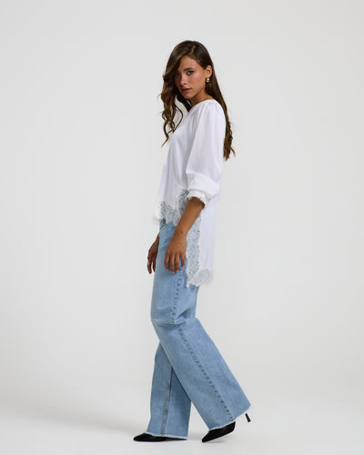 Lace Trim White Top