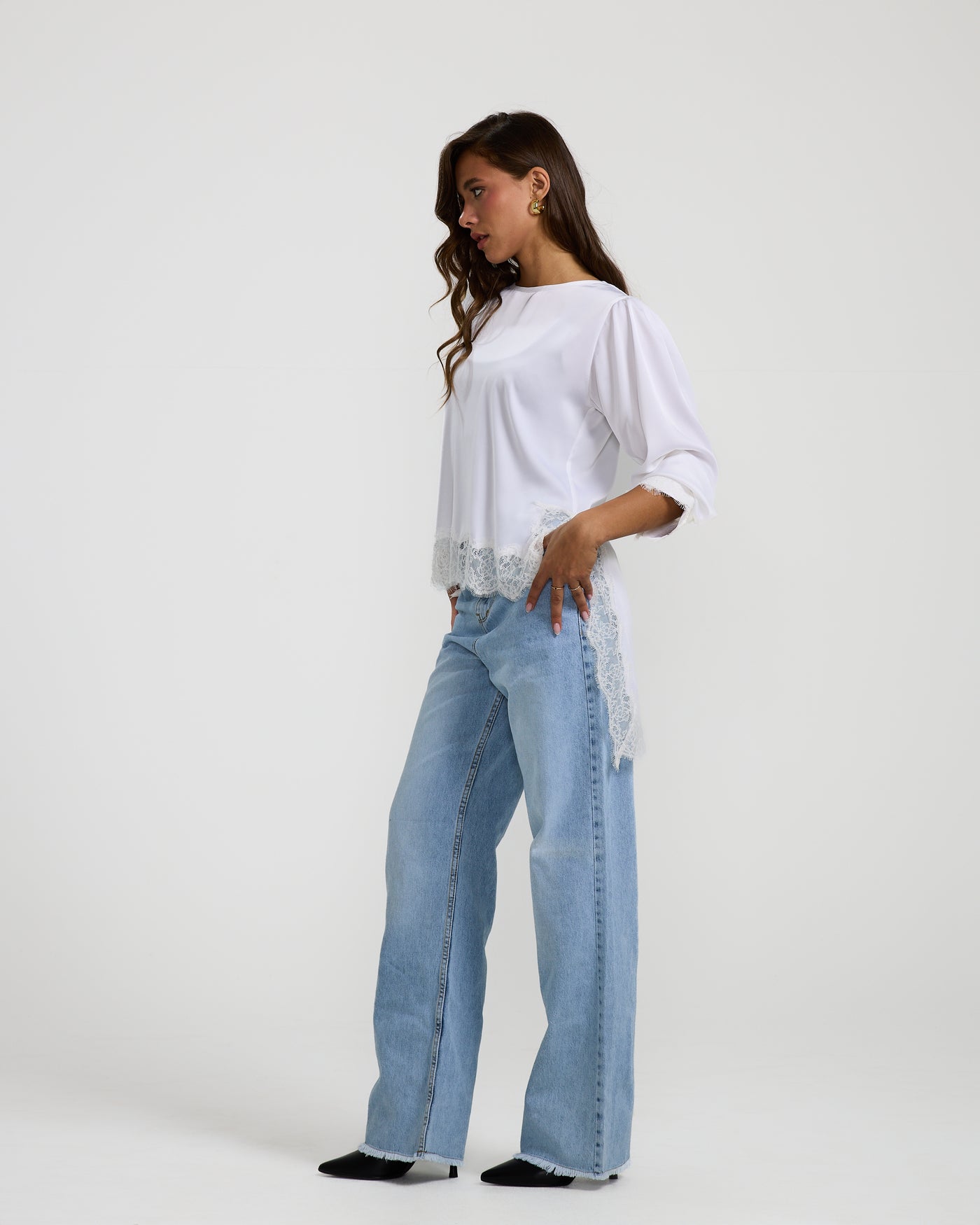 Lace Trim White Top