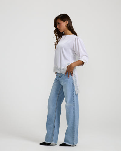 Lace Trim White Top