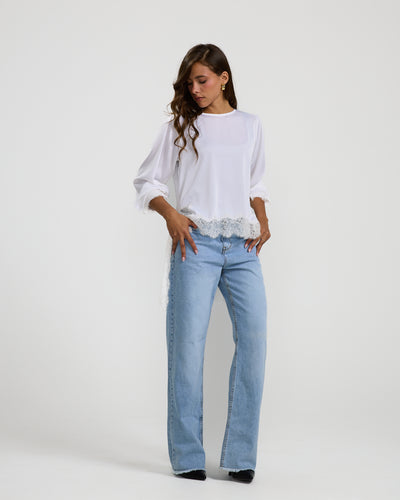 Lace Trim White Top