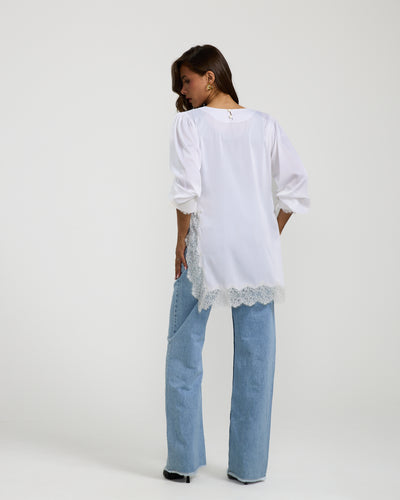 Lace Trim White Top