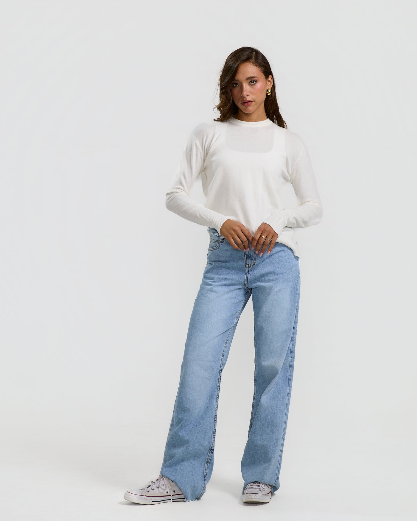 High Low Basic Sweater In White