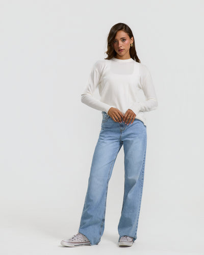 High Low Basic Sweater In White