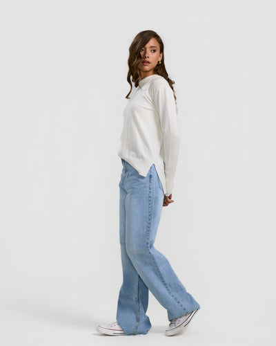 High Low Basic Sweater In White