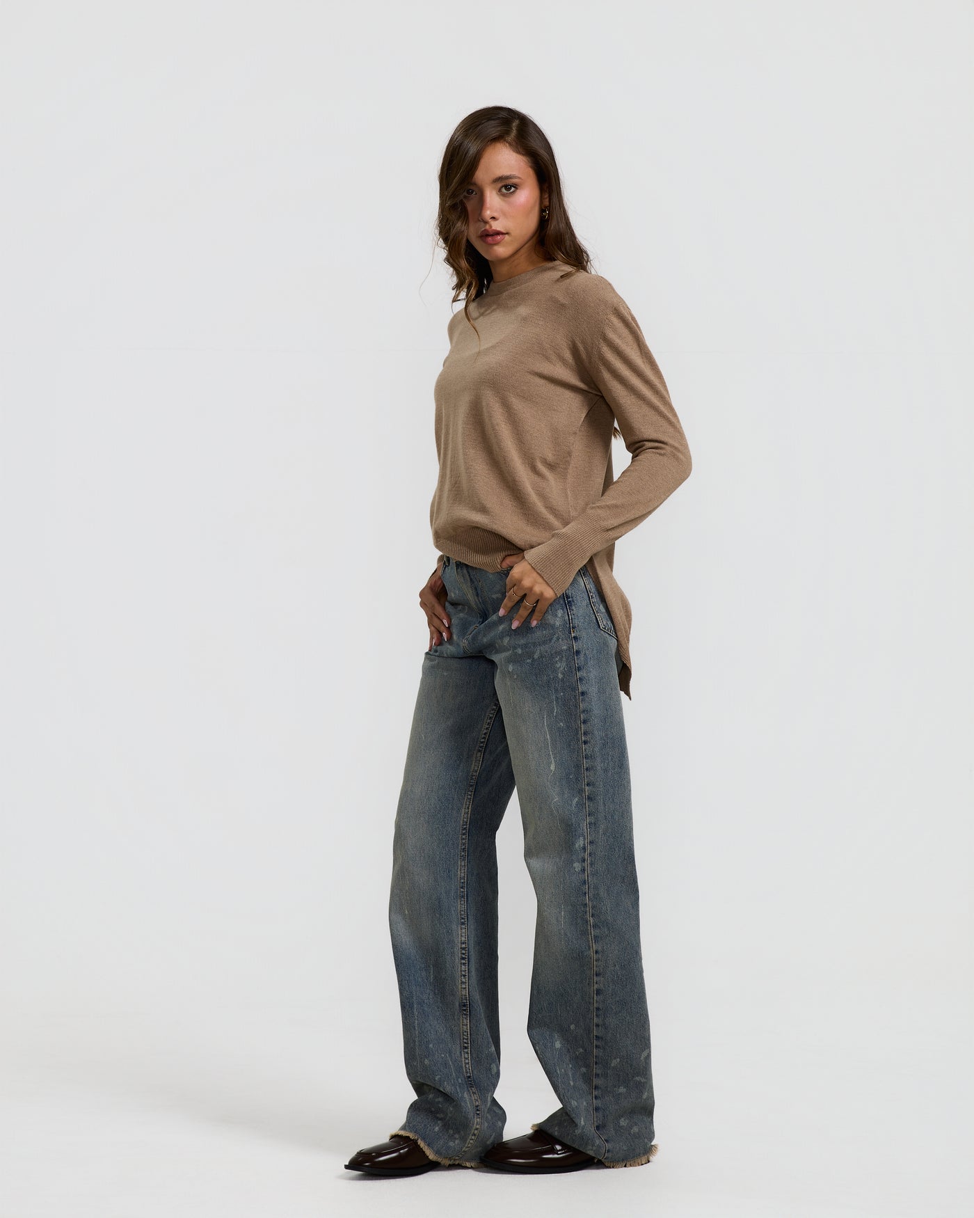 High Low Basic Sweater In Coffee