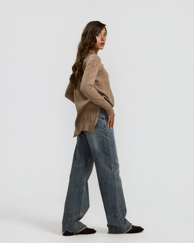 High Low Basic Sweater In Coffee