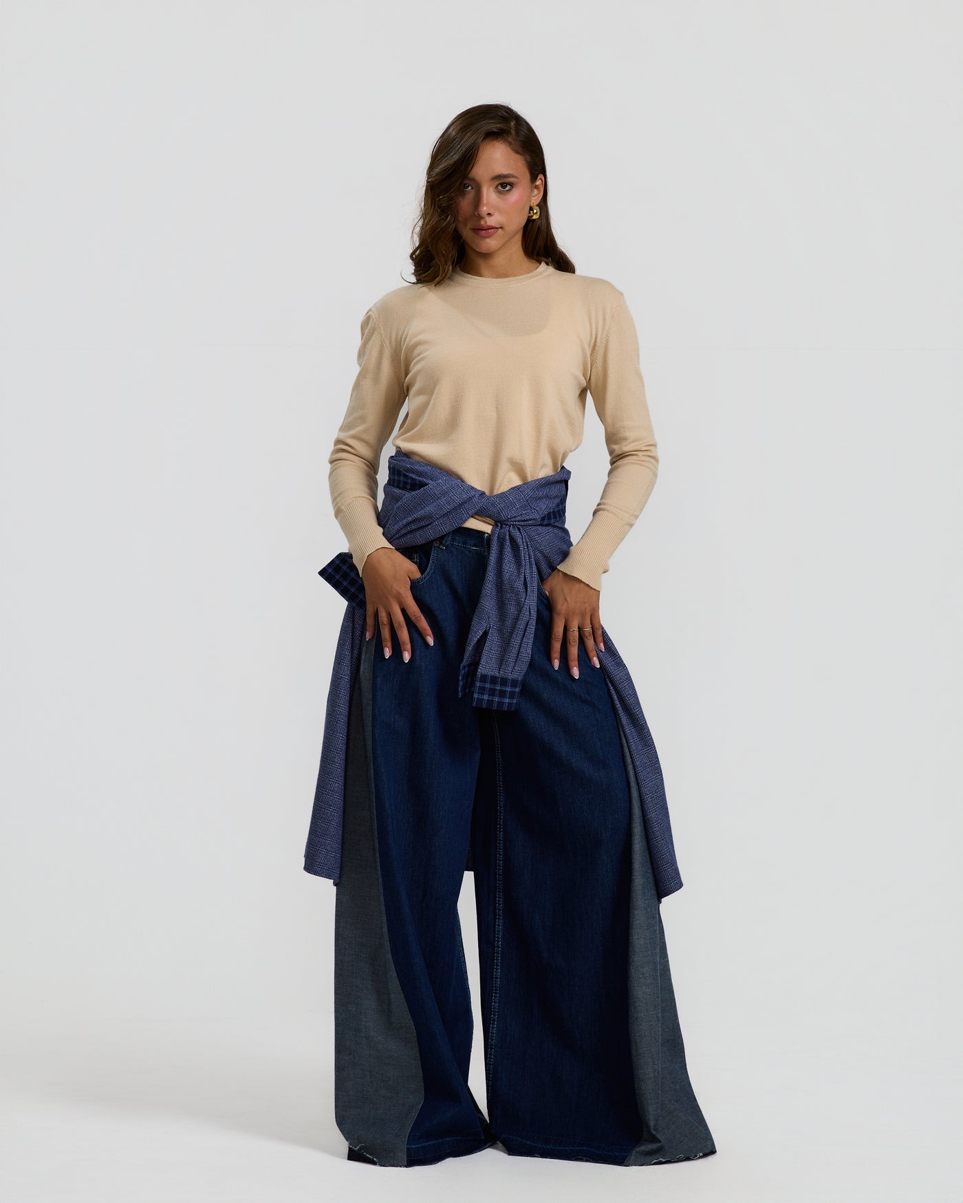 High Low Basic Sweater In Beige