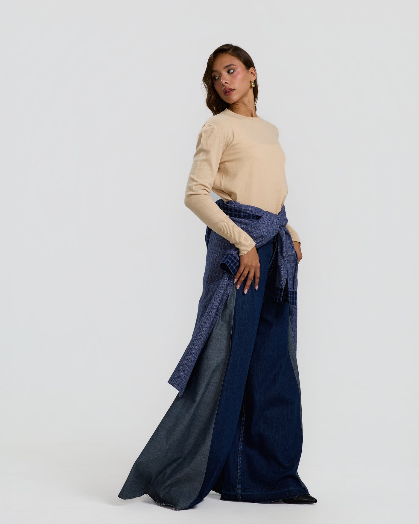 High Low Basic Sweater In Beige