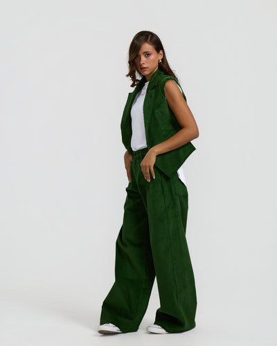 Wide Leg Green Corduroy Pants