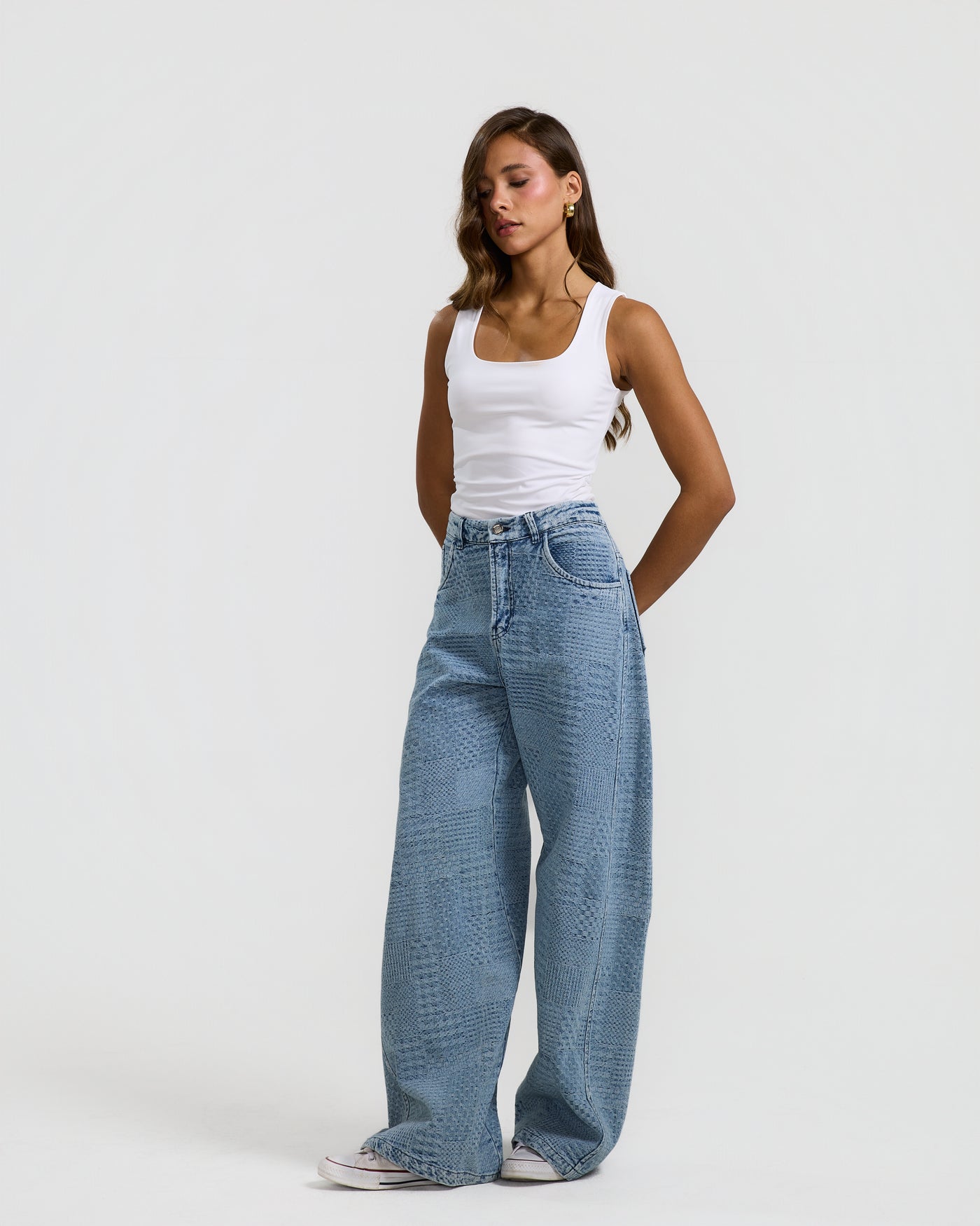 Barrel Patch Pattern Denim Pants