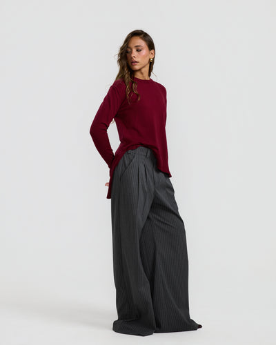 High Low Basic Sweater In Burgundy