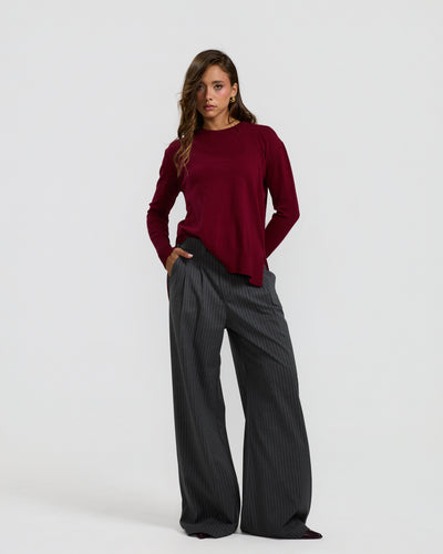 High Low Basic Sweater In Burgundy
