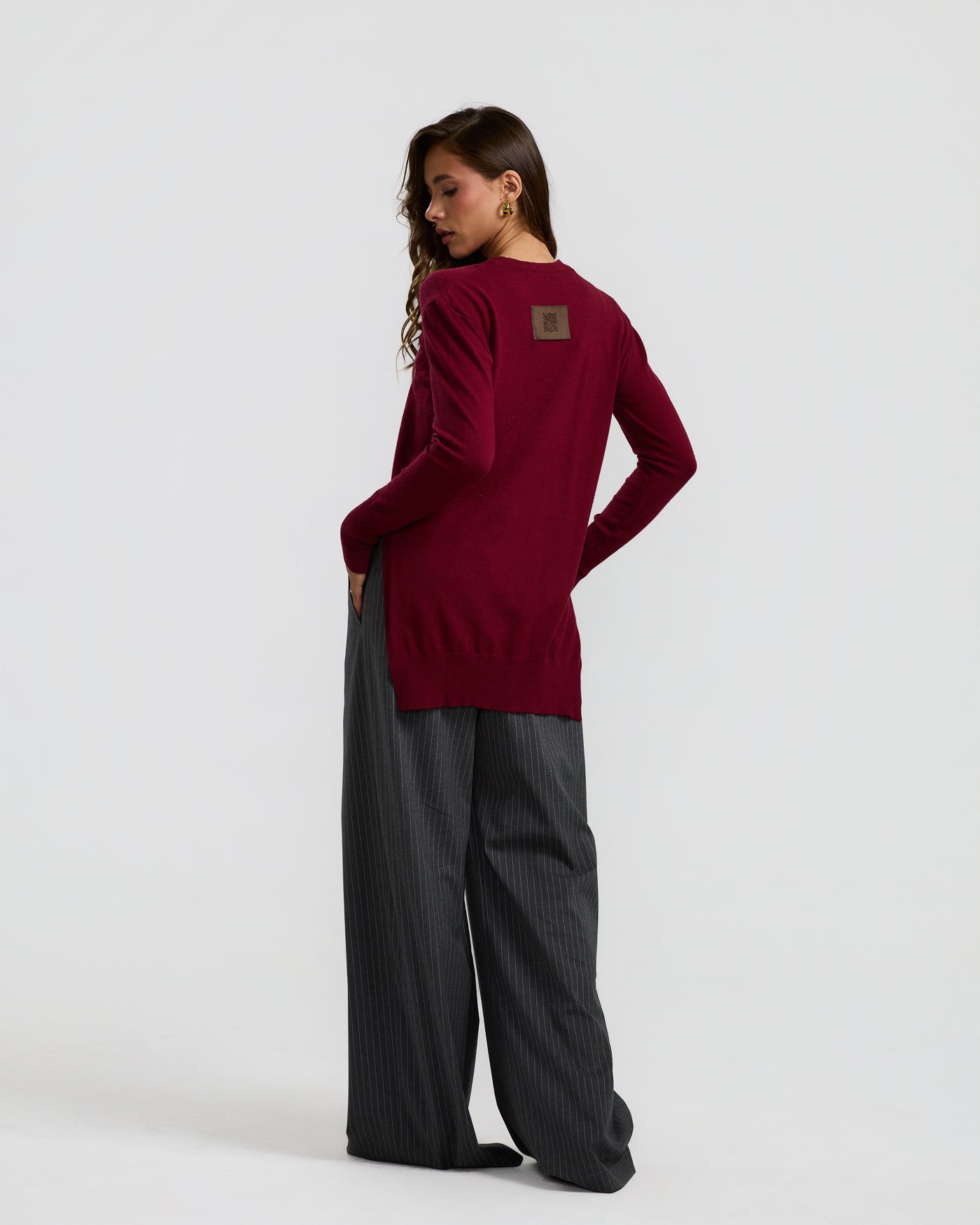 High Low Basic Sweater In Burgundy