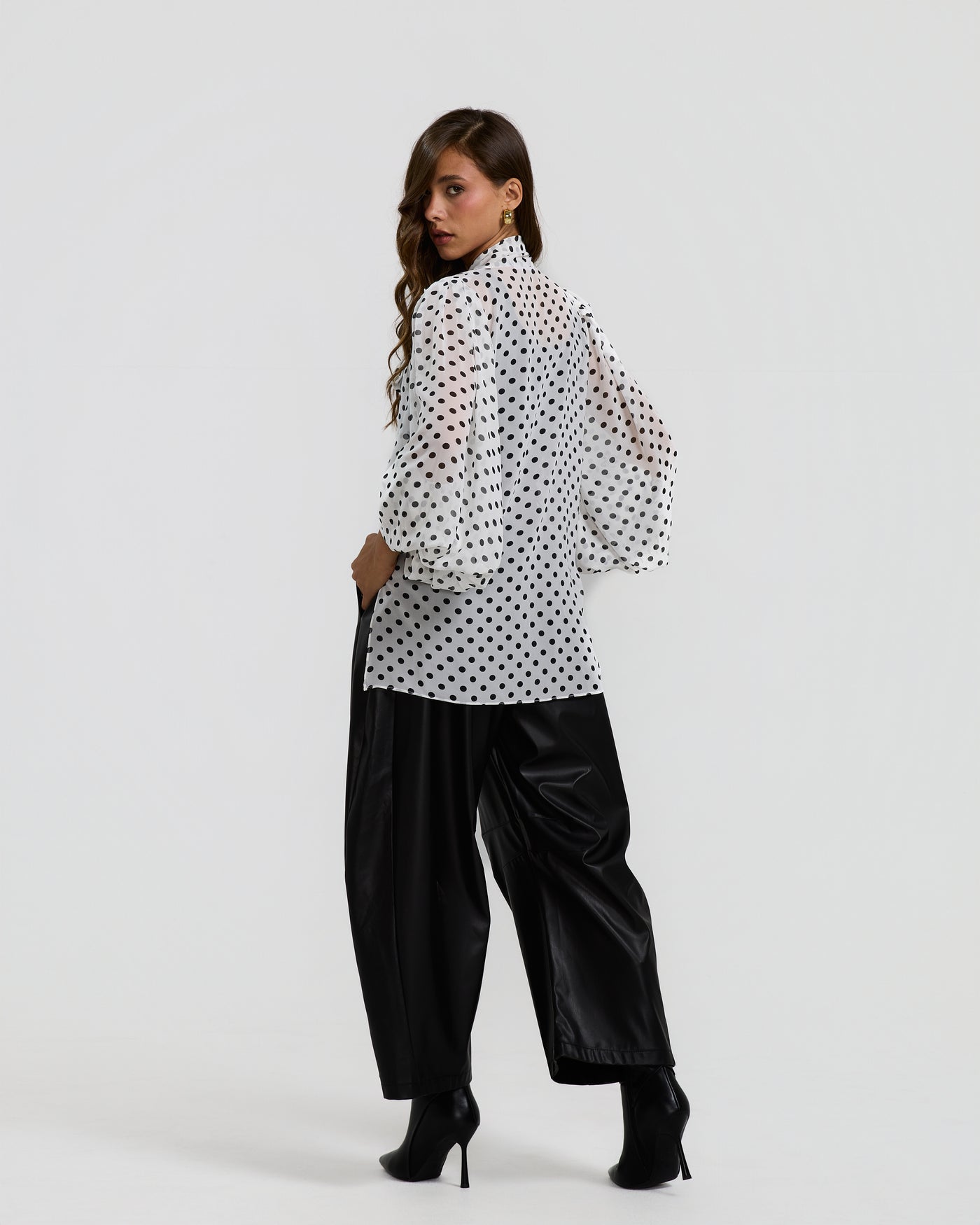 Balloon Sleeves Polka Dots White Top