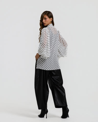 Balloon Sleeves Polka Dots White Top