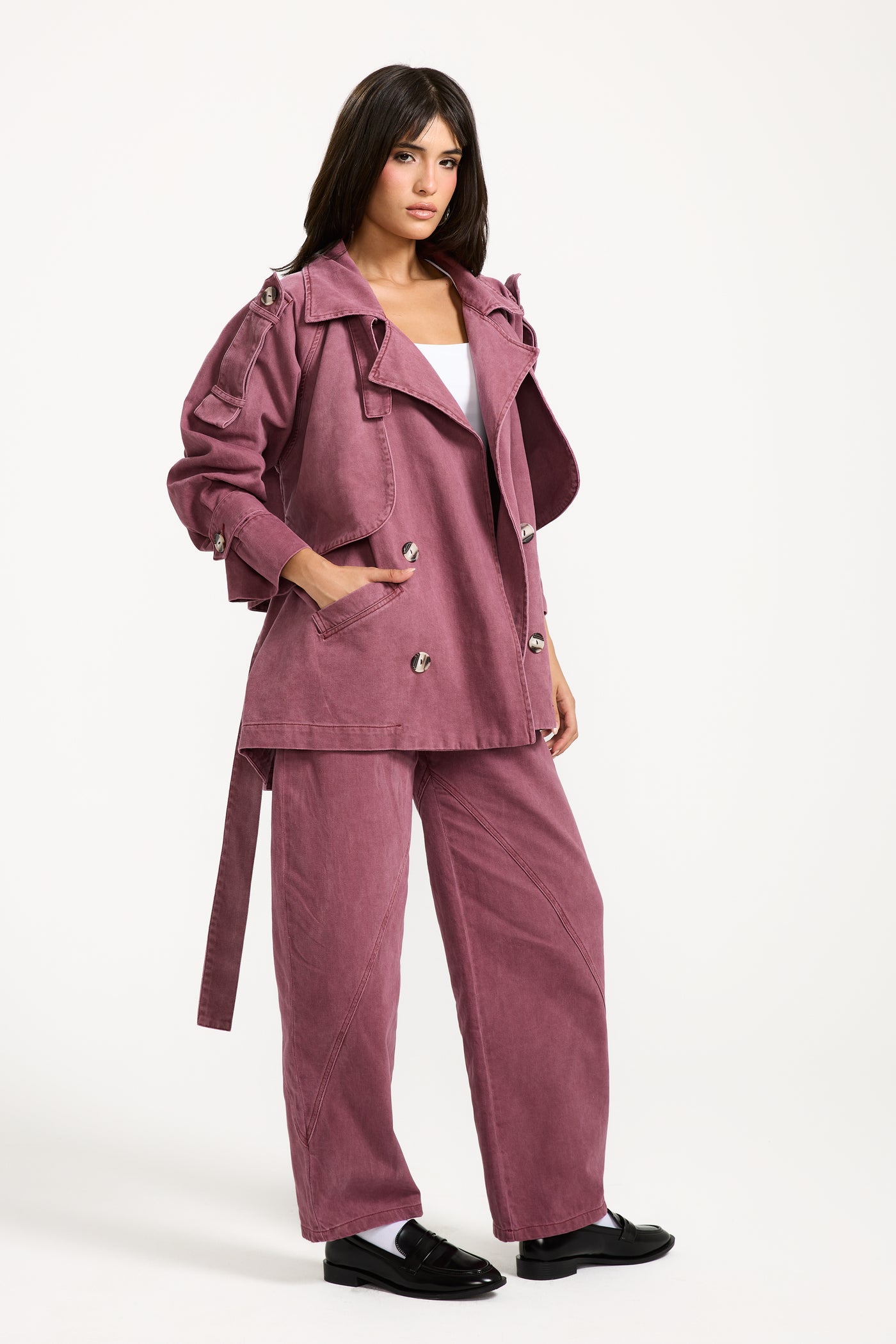 Oversize Short Trench Coat Brick
