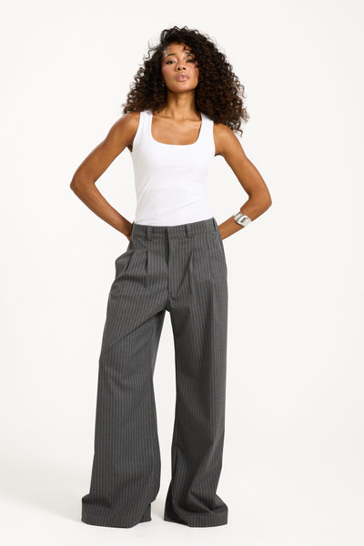 Striped Classic Wide Leg Pants In Dark Grey